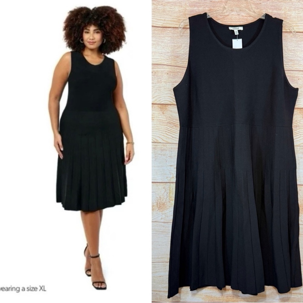 Edited by remi bader Black Pleated Midi knit Dress Sz 1X